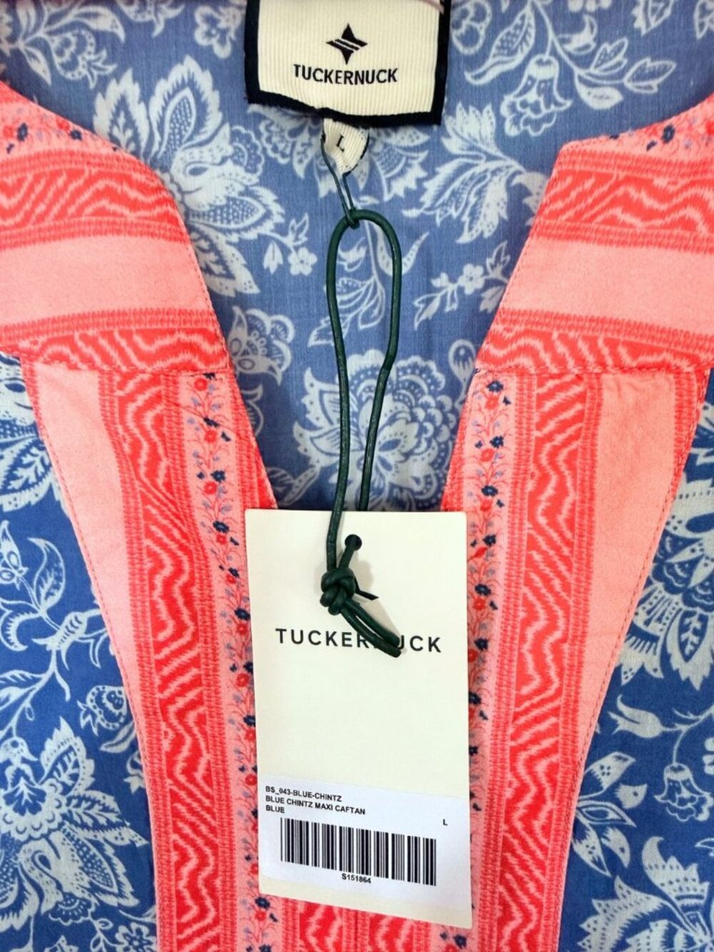 Tuckernuck Blue Chintz Maxi Caftan NWT Size L Cotton Floral Resort Dress - Picture 4 of 6